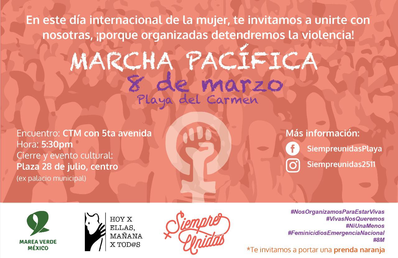Marcharán colectivos de mujeres en Playa del Carmen