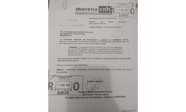 Anuncian fin de la alianza de Morena con PVEM en QRoo