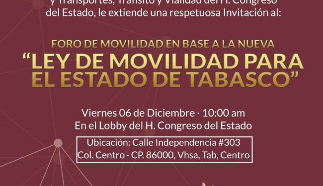 REALIZARÁN FORO DE MOVILIDAD EN BASE A LA NUEVA LEY DE TABASCO