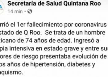 CONFIRMA LA SESA PRIMERA MUERTE POR CORONAVIRUS