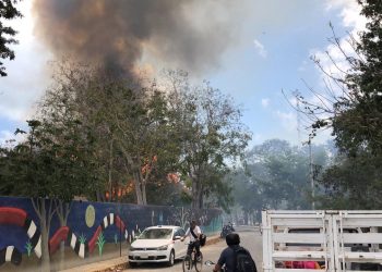MEGA INCENDIO CONSUME AL MENOS SIETE PALAPAS EN LA COLONIA MAYA