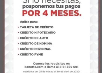 BANCOS ANUNCIAN ESQUEMAS DE APOYO; VAN A DIFERIR PAGOS HASTA POR CUATRO MESES