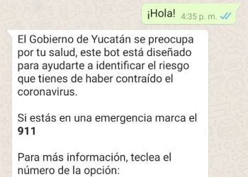 YUCATÁN LANZA UN CHAT VÍA WHATSAPP PARA PERSONAS QUE PRESENTEN SÍNTOMAS DE CORONAVIRUS