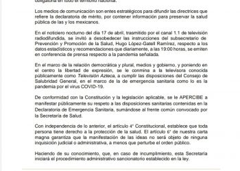 APERCIBE GOBERNACIÓN PÚBLICAMENTE A TV AZTECA