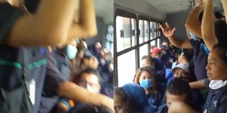 EMPLEADOS DE UNA EMPRESA DEL AEROPUERTO DE CANCÚN VIAJAN COMO ‘SARDINAS ENLATADAS’