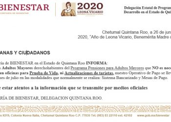 SECRETARÍA DEL BIENESTAR INFORMA QUE NO ESTÁ HACIENDO PRUEBAS DE VIDA A PERSONAS DE LA TERCERA EDAD