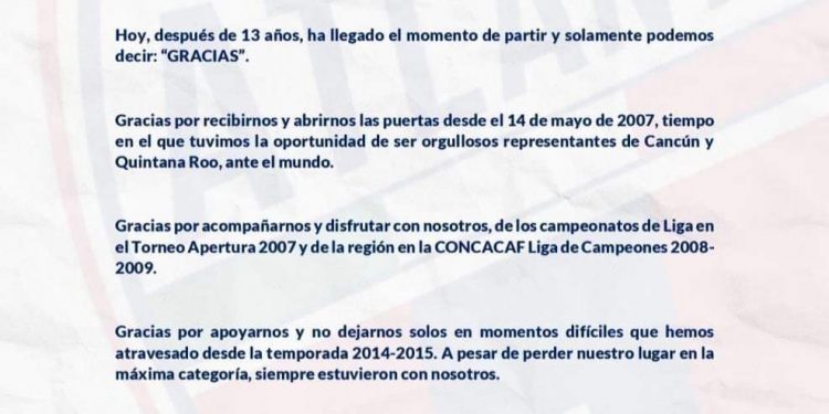 GRACIAS Y ADIÓS CANCÚN, DICE EL ATLANTE