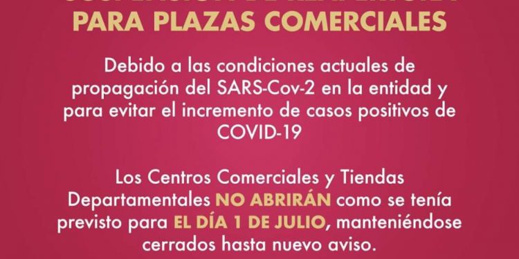 SUSPENDEN REAPERTURA DE PLAZAS COMERCIALES Y TIENDAS EN TABASCO