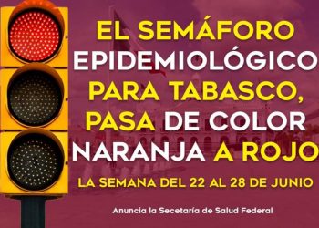 REGRESA TABASCO AL SEMÁFORO DE COLOR ROJO