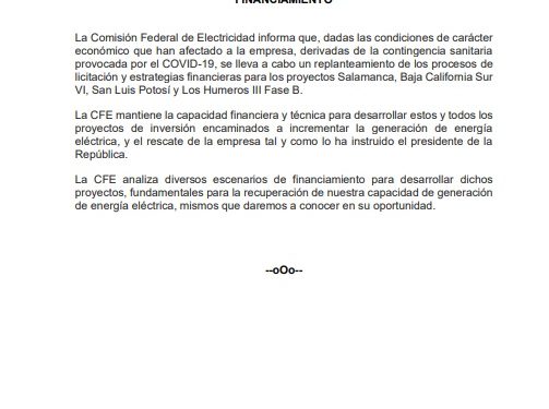 ANUNCIA CFE APOYO PARA LA POBLACIÓN