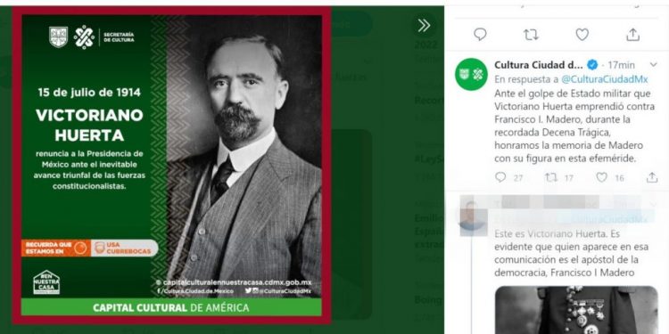 SECRETARÍA DE CULTURA DE CDMX CONFUNDE A VICTORIANO HUERTA CON FRANCISCO I. MADERO