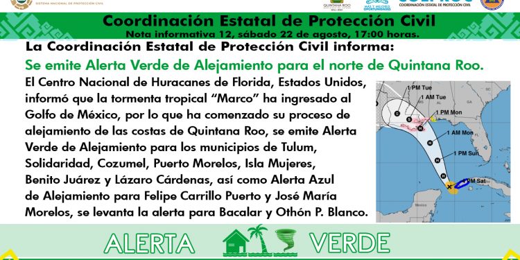 «MARCO» INGRESA AL GOLFO DE MÉXICO Y SE ALEJA DE QUINTANA ROO