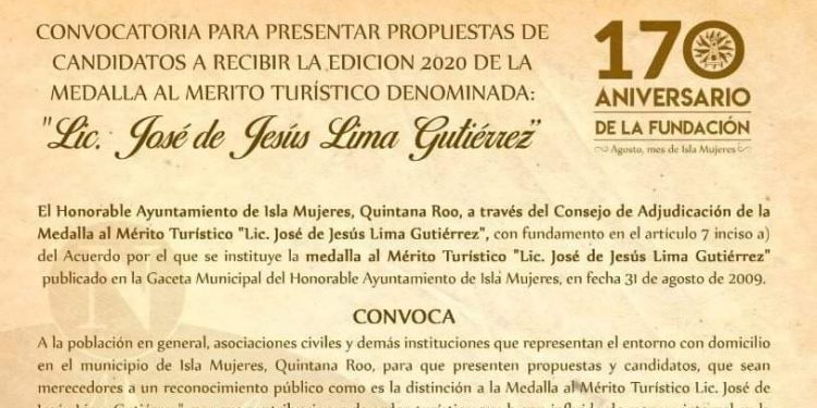 ABREN CONVOCATORIA PARA MEDALLA AL MÉRITO TURÍSTICO EN ISLA MUJERES