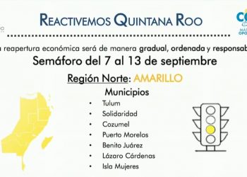 CAMBIA A SEMÁFORO AMARILLO EL NORTE DEL QUINTANA ROO POR COVID-19
