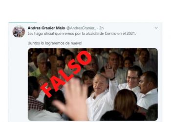 DESMIENTE ANDRÉS GRANIER PUBLICACIÓN EN TWITTER DONDE ASEGURA QUE BUSCARÁ ALCALDÍA DE CENTRO EN 2021