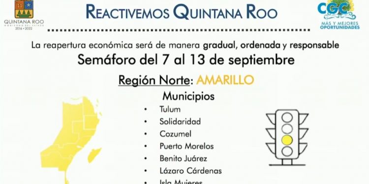 AVANZA CANCÚN Y LA ZONA NORTE AL COLOR AMARILLO EN EL SEMÁFORO EPIDEMIOLÓGICO