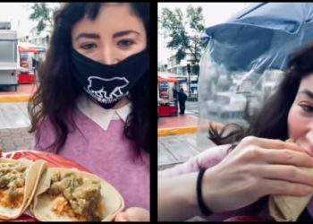 ‘LADY 3 PESOS’ SE COME UNOS TACOS DE CHICHARRÓN PARA DEMOSTRAR SU GUSTO POR ESTE PLATILLO