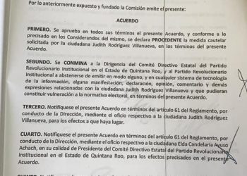 MEDIDAS CAUTELARES EN CONTRA DEL CDE DEL PRI EN QROO