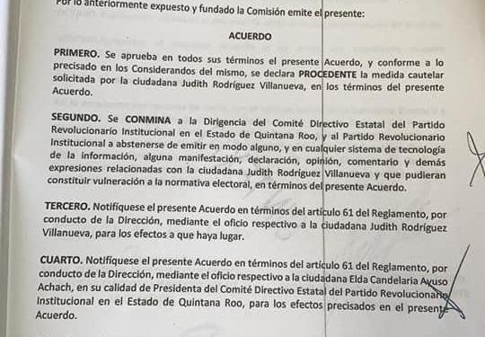 MEDIDAS CAUTELARES EN CONTRA DEL CDE DEL PRI EN QROO