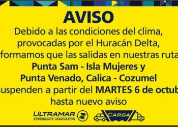 SUSPENDEN TEMPORALMENTE CRUCES MARÍTIMOS EN COZUMEL POR EL HURACÁN “DELTA”