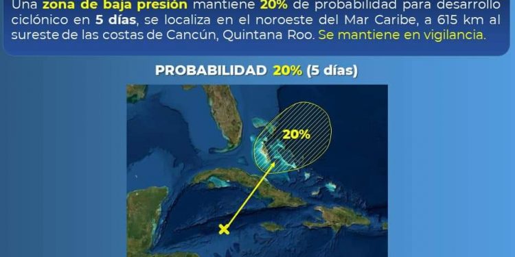 ZONA DE BAJA PRESIÓN TIENE PROBABILIDAD DE 20 POR CIENTO DE EVOLUCIONAR A HURACÁN