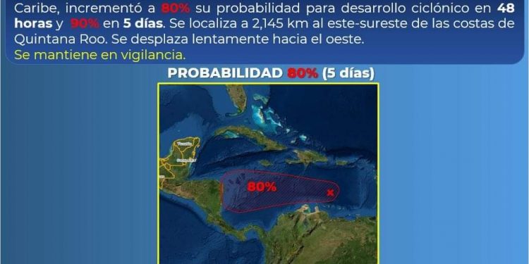 ZONA DE BAJA PRESIÓN CON 80 POR CIENTO DE POSIBILIDAD DE EVOLUCIONAR A HURACÁN