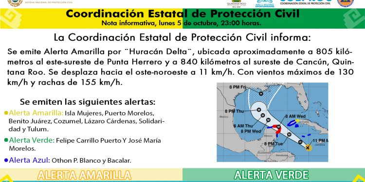 ALERTA AMARILLA POR DELTA EN EL NORTE DE QUINTANA ROO