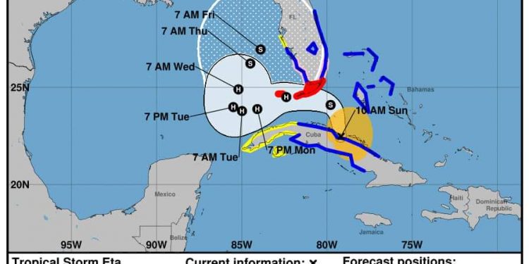 ETA EN SU TRAYECTO HACIA FLORIDA EVOLUCIONARÁ A HURACÁN