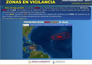 VIGILA PROTECCIÓN CIVIL DOS ZONAS DE BAJA PRESIÓN QUE PUEDEN ALCANZAR ESCALA DE CICLÓN