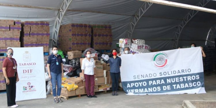 LLEGA A TABASCO SEGUNDO CARGAMENTO DE AYUDA HUMANITARIA DEL SENADO DE LA REPÚBLICA