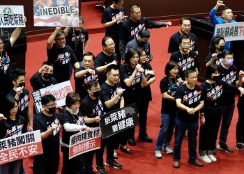 «VUELAN» VÍSCERAS DE CERDO EN EL PARLAMENTO DE TAIWÁN