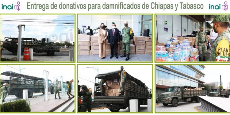 INAI ENTREGA A SEDENA DONATIVOS PARA DAMNIFICADOS DE TABASCO Y CHIAPAS