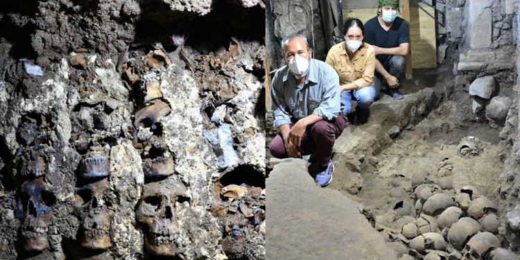 ARQUEÓLOGOS MEXICANOS LOCALIZAN FACHADA DE TORRE DE CRÁNEOS DE TENOCHTITLAN