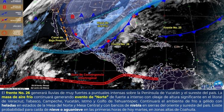 PERSISTIRÁN LLUVIAS FUERTES ESTE MARTES POR FRENTE FRÍO 26: PROTECCIÓN CIVIL