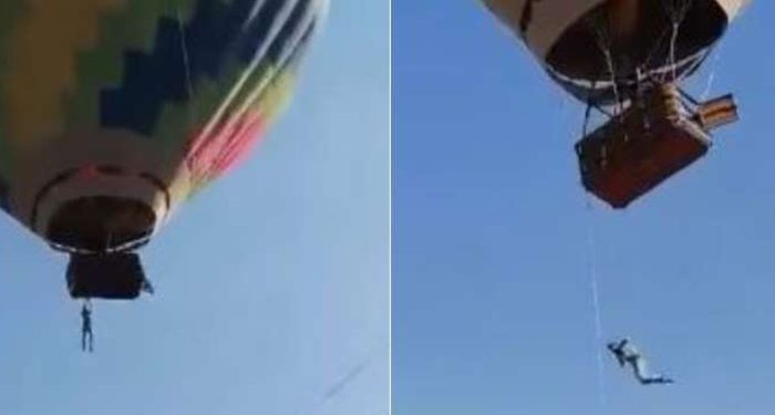 DOS PERSONAS QUEDAN COLGANDO DE GLOBO AEROSTÁTICO EN TEOTIHUACÁN