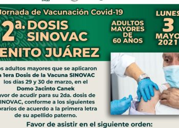 LUNES Y MARTES PRÓXIMO APLICARÁN SEGUNDA DOSIS DE LA VACUNA SINOVAC EN CANCÚN