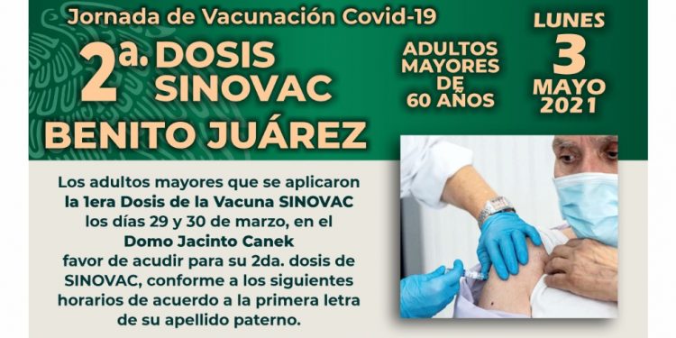 LUNES Y MARTES PRÓXIMO APLICARÁN SEGUNDA DOSIS DE LA VACUNA SINOVAC EN CANCÚN