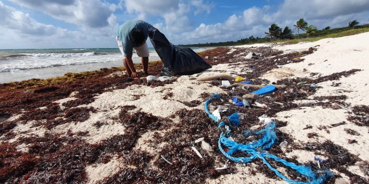 SE REALIZA LIMPIEZA DE DESECHOS QUE ARRASTRAN LAS CORRIENTES OCEÁNICAS EN XCACEL-XCACELITO