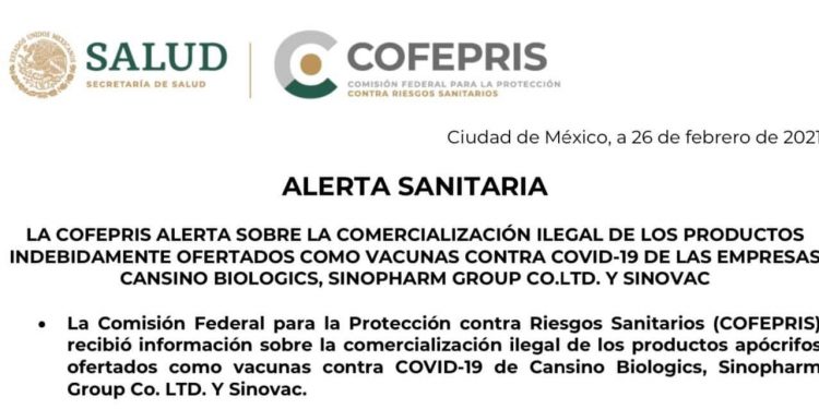 NUEVA ALERTA DE COFEPRIS POR VENTA DE VACUNAS CONTRA COVID19