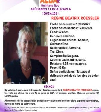 COMIENZA LA BÚSQUEDA DE MUJER ALEMANA DE 62 AÑOS QUE DESAPARECIÓ AL CRUZAR A CANCÚN