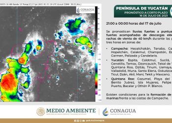 SE ESPERAN FUERTES LLUVIAS EN LAS PRÓXIMAS 3 HRS PARA LA PENÍNSULA DE YUCATÁN Y QUINTANA ROO