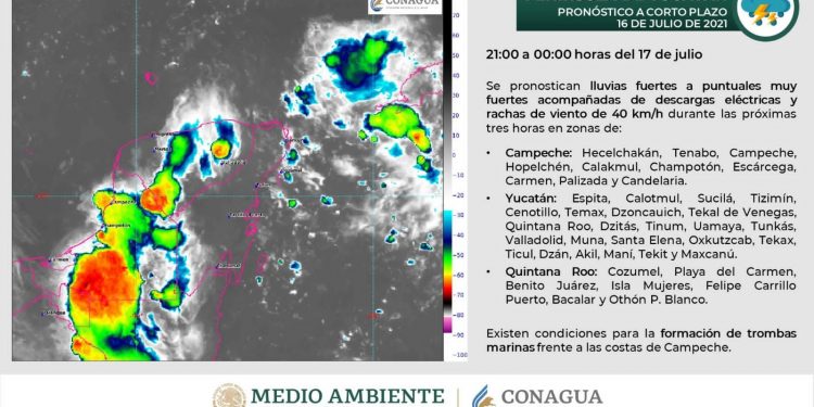 SE ESPERAN FUERTES LLUVIAS EN LAS PRÓXIMAS 3 HRS PARA LA PENÍNSULA DE YUCATÁN Y QUINTANA ROO