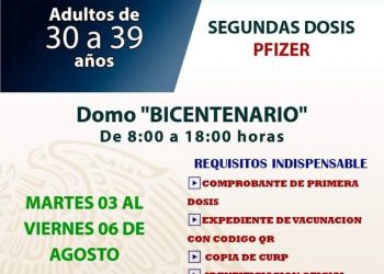 A PARTIR DEL MARTES SE APLICARÁ LA SEGUNDA DOSIS DE PFIZER A LOS DE 30 A 39 AÑOS EN ISLA MUJERES