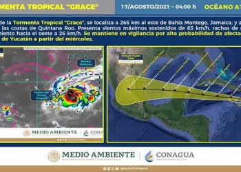 GRACE SE INTENSIFICÓ DURANTE LA MADRUGADA Y PASO DE DEPRESIÓN TROPICAL A TORMENTA TROPICAL