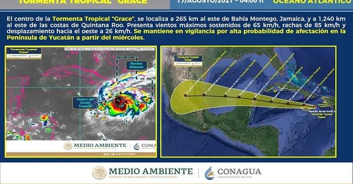 GRACE SE INTENSIFICÓ DURANTE LA MADRUGADA Y PASO DE DEPRESIÓN TROPICAL A TORMENTA TROPICAL