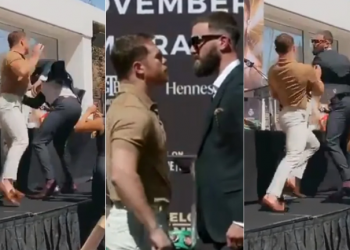 CONFERENCIA ENTRE “CANELO” ÁLVAREZ Y CALEB PLANT TERMINA EN GOLPES