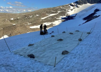 PROTEGEN GLACIAR DEL CAMBIO CLIMÁTICO CUBRIÉNDOLO CON UNA SÁBANA