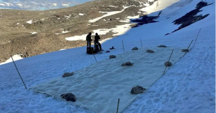 PROTEGEN GLACIAR DEL CAMBIO CLIMÁTICO CUBRIÉNDOLO CON UNA SÁBANA