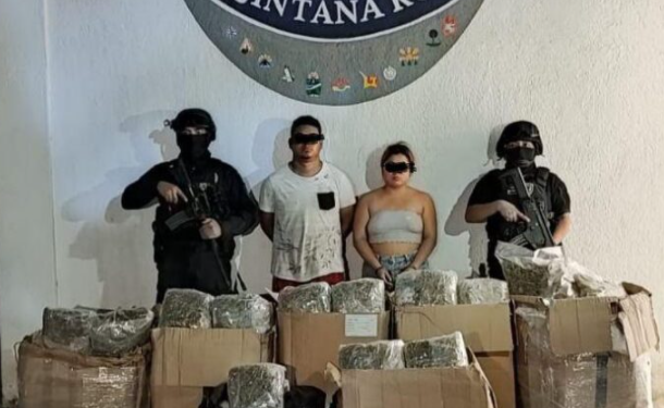 Decomisan más de 60 kg de marihuana y aseguran a dos en Playa del Carmen