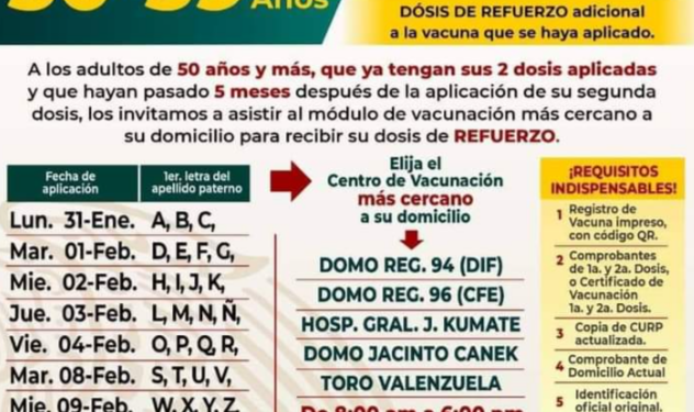 Anuncian fechas para la aplicación de las terceras dosis en Cancún, Isla Mujeres y Cozumel